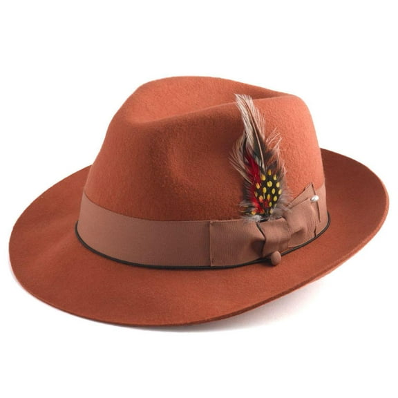 Montique Men's Cognac Fedora Snap Brim Soft Fine Felt Pinch Hat H08