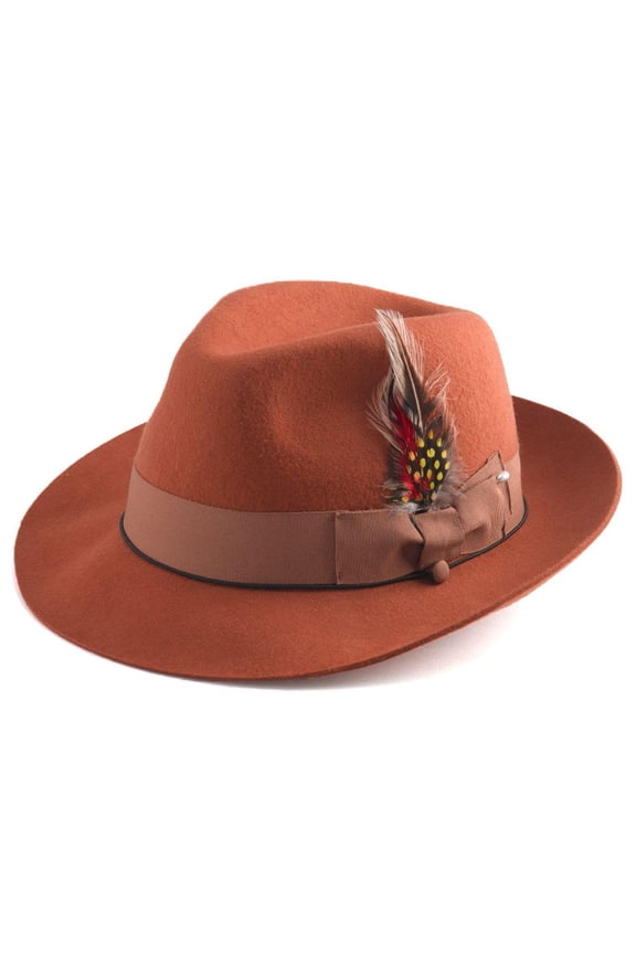 Montique Men's Cognac Fedora Snap Brim Soft Fine Felt Pinch Hat H08