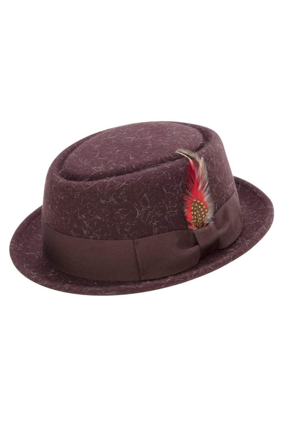 Men's Heather Brown Soft Rabbit Wool Snap Brim Pork Pie Teardrop Dent Hat H52