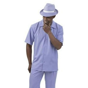 Montique Men's Lavender Walking Suit Short Sleeve Two Piece Set 696