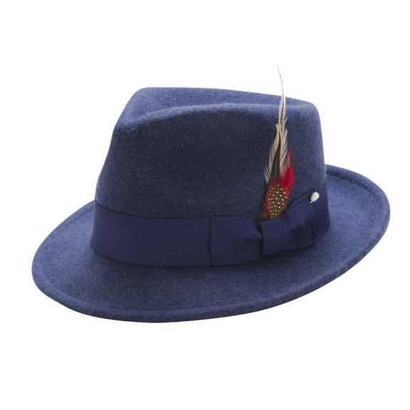 Montique Men's Navy Bogart Fedora 2 1/8 Inch Brim Felt Hat H11