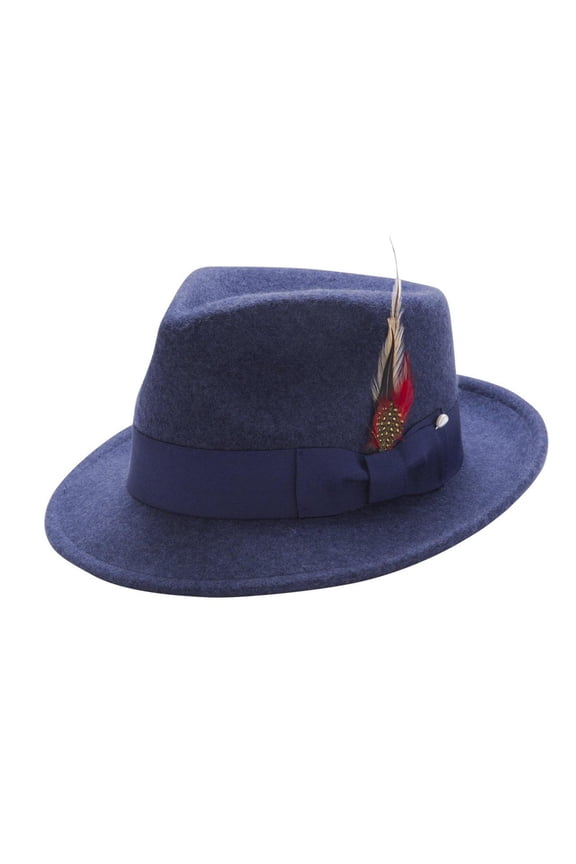 Montique Men's Navy Bogart Fedora 2 1/8 Inch Brim Felt Hat H11
