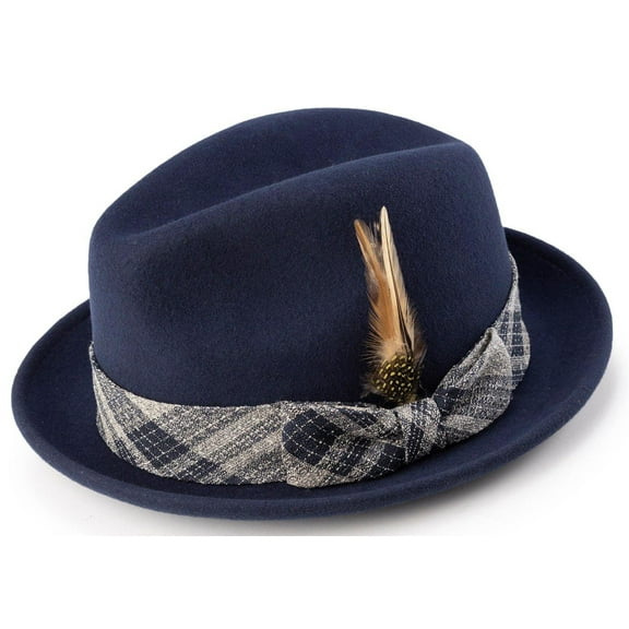 Montique Men's Navy Color Stingy Brim Wool Felt Pinch Hat H-1983