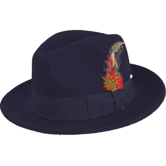 Montique Men's Navy Felt Pinch Fedora Untouchable Gangster Hat H09