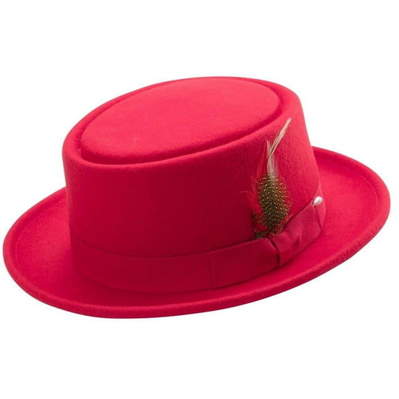 Montique Men's Red Classic Pork Pie Felt Hat H12