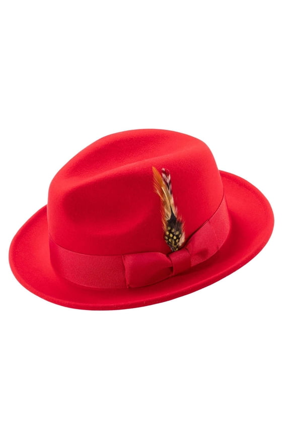 Montique Men's Red Color 2 Inch Brim Wool Felt Hat H-10
