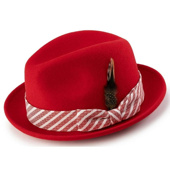 Montique Men's Red Color Short Brim Wool Felt Hat H-1982