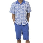Montique Men's Royal Blue Short Set Outfit Diamond Pattern 72216