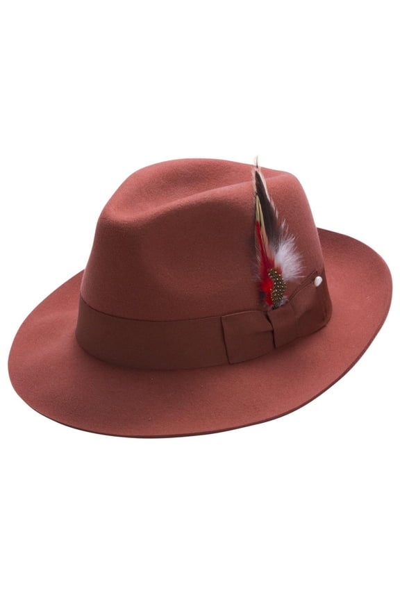Montique Men's Rust Fedora Snap Brim Soft Fine Felt Pinch Hat H08