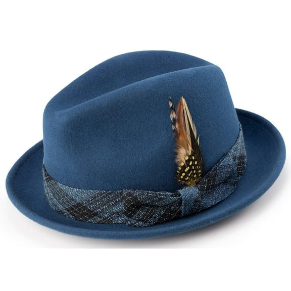 Montique Men's Sapphire Color Stingy Brim Wool Felt Pinch Hat H-1983