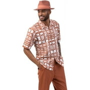 Montique Men's Walking Suit Cognac Matching Shirt Pants Set 2030
