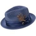 thumbnail image 1 of Montique Navy Solid Color Pinch Braided Fedora With Matching Satin Ribbon Hat H-34, 1 of 1