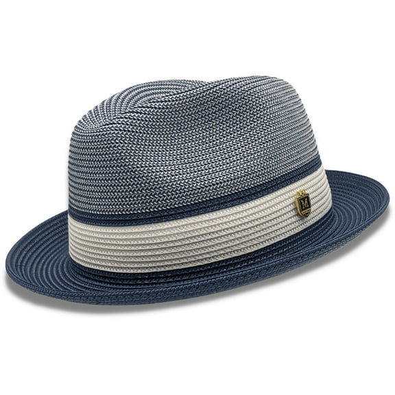 Montique Navy Two Tone Braided Pinch Fedora Hat H-22