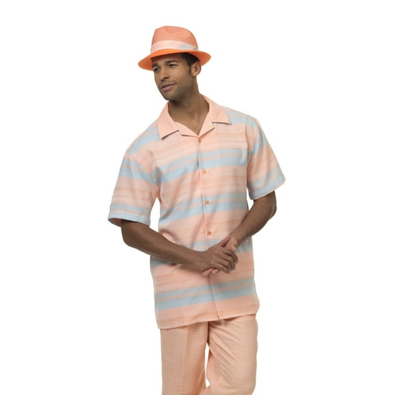Montique Peach Walking Suit Plaid Short Sleeve Men's Leisure Suit 1872