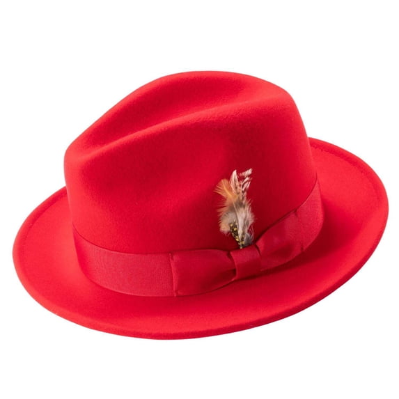 Montique Red Lightfelt 2 ВЅ Inch Wide Brim Wool Felt Pinch Hat H-60