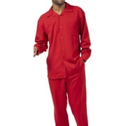 Montique Red Solid 2 Piece Walking Suit Long Sleeve Shirt Men's Leisure Suit 1641