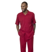 Montique Red Walking Suit Solid Color Short Sleeve Shirt Men's Leisure Suit 696
