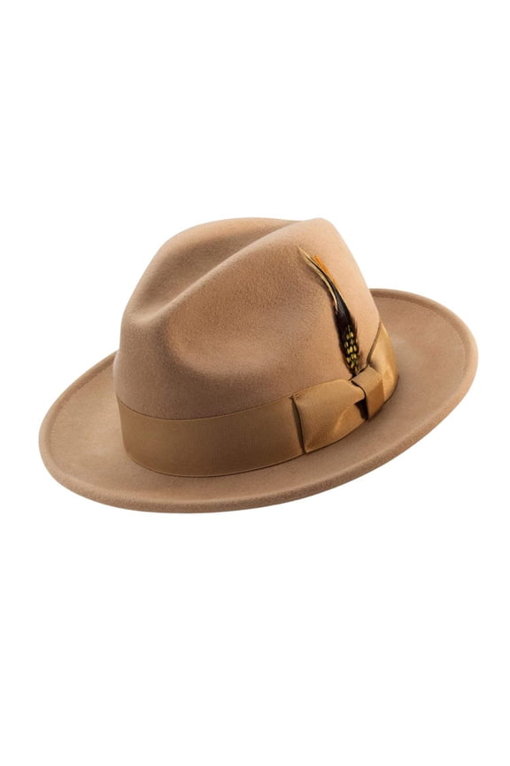 Montique Tan Lightfelt 2 ВЅ Inch Wide Brim Wool Felt Pinch Hat H-60