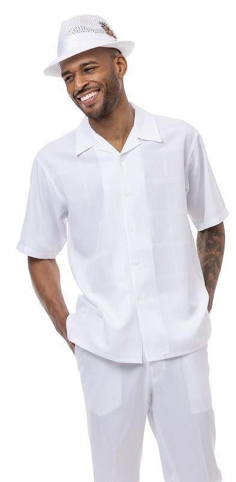 Montique White 2 Piece Short Sleeve Men's Summer Walking Suit Tone on