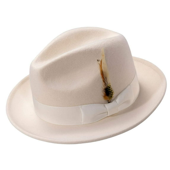 Montique White Lightfelt 2 ВЅ Inch Wide Brim Wool Felt Pinch Hat H-60