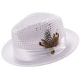 thumbnail image 1 of Montique White Solid Color Pinch Braided Fedora With Matching Satin Ribbon Hat H-34, 1 of 1
