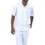 Montique White Walking Suit Solid Color Short Sleeve Shirt Men's Leisure Suit 696