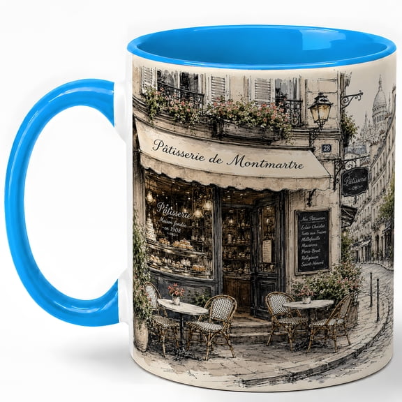 Montmartre Patisserie 11oz Ceramic Mug, French Bakery Coffee Cup, Paris Cafe Street Gift