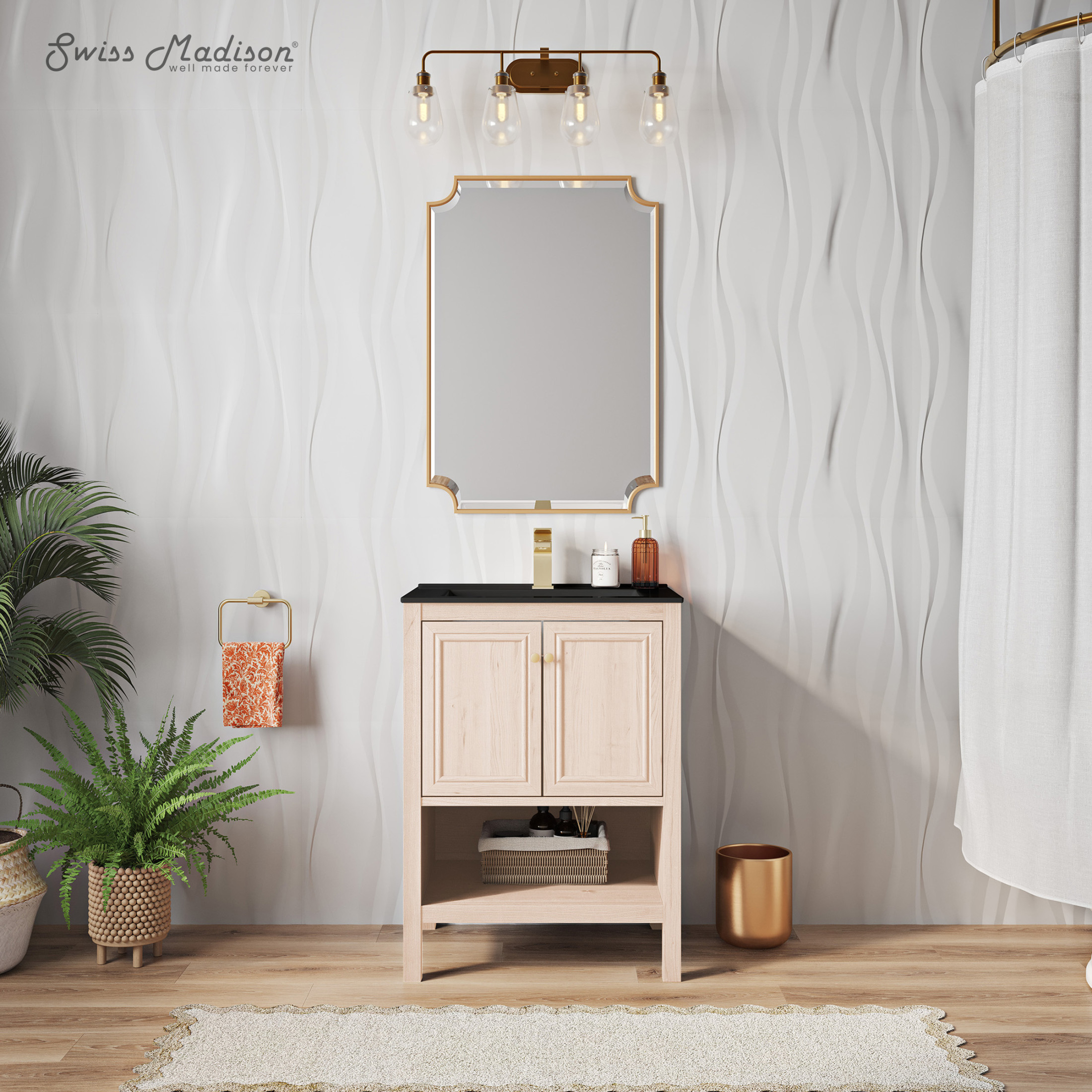 Montparnasse 24" Freestanding Bathroom Vanity in White Oak with Black