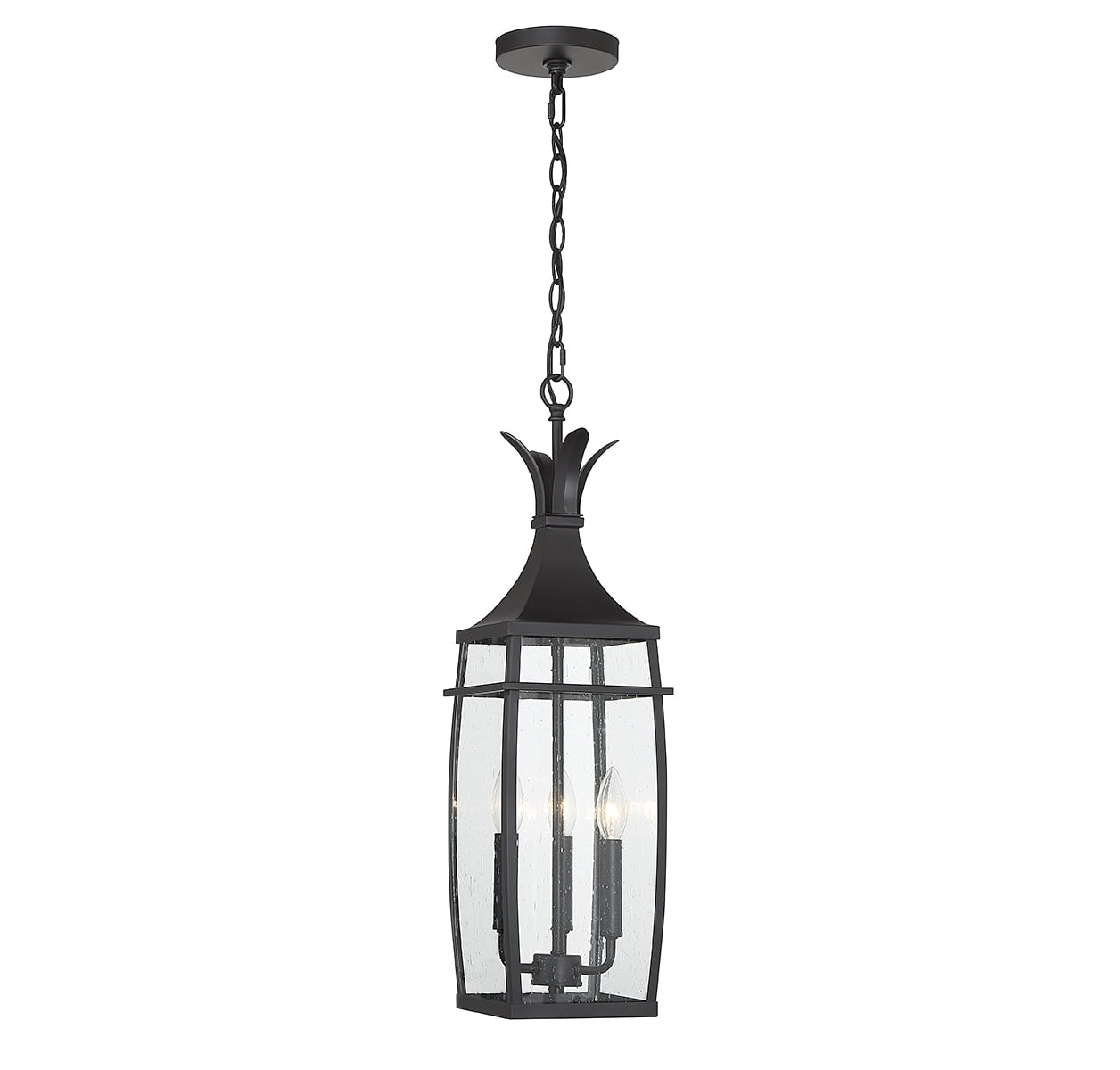 Montpelier Matte Black 3-Light Outdoor Hanging Lantern with Seeded Glass