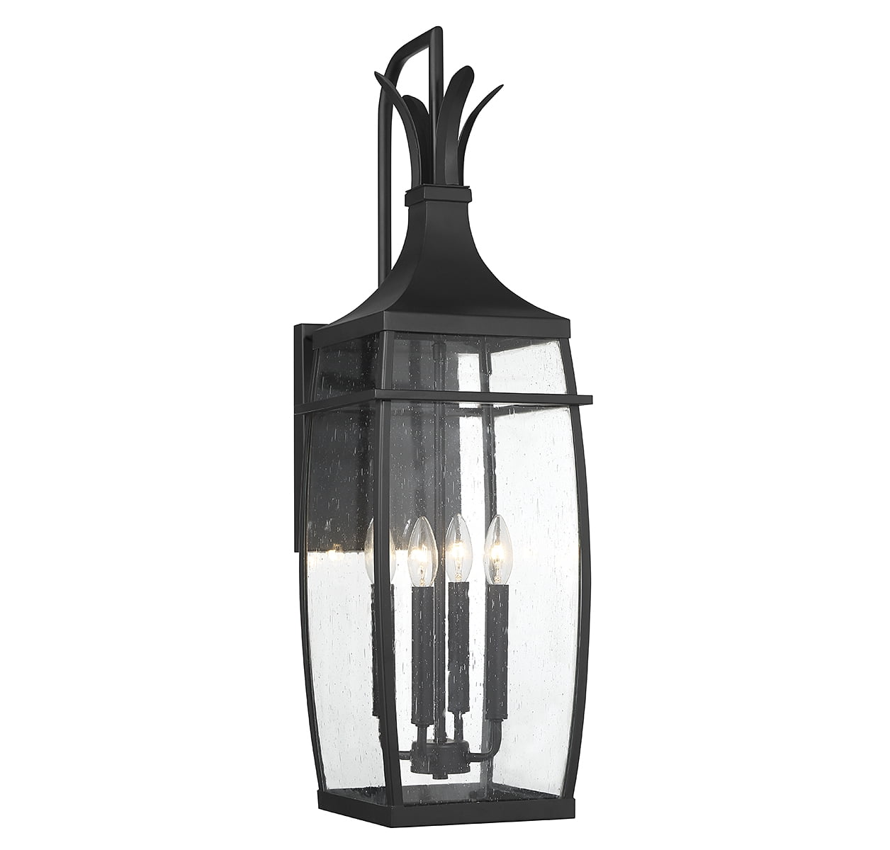 Matte Black 4-Light Outdoor Wall Lantern with Clear Seeded Glass