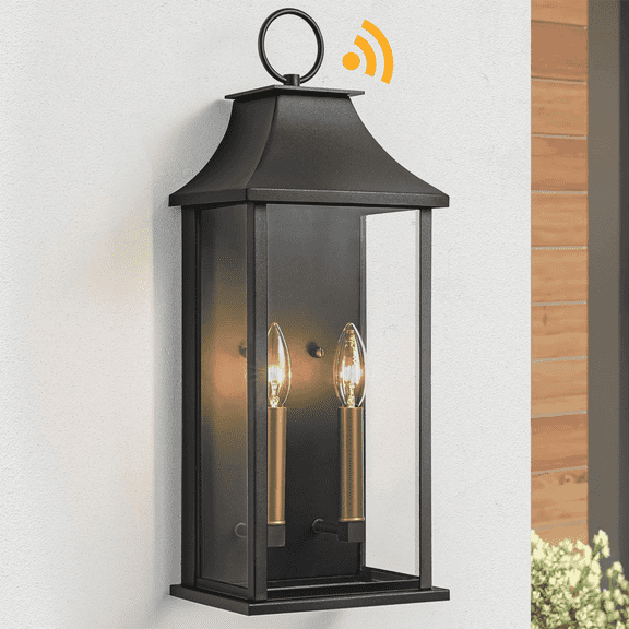 Lawyettle Dusk to Dawn Outdoor Wall Lantern, 20.6" Large 2-Light Black Waterproof Wall Sconce with Glass for House, Porch, Garage