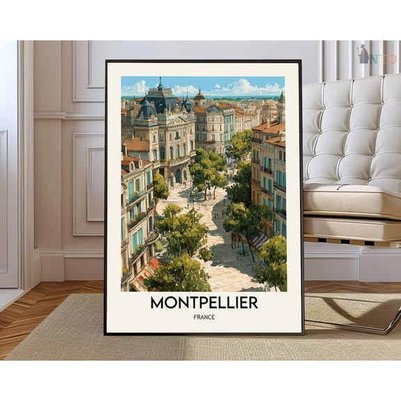Montpellier France City Map Wall Art Travel Decor Photo Print, Unframed Canvas 8x10in