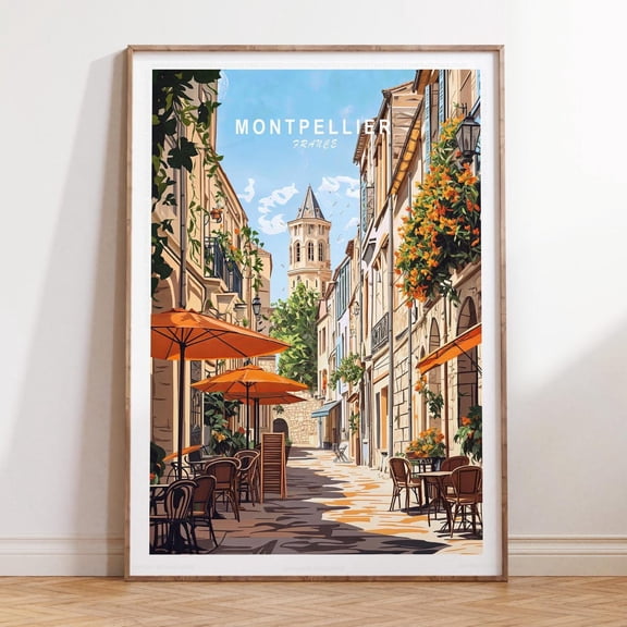 Montpellier France Minimalist Wedding Travel Poster Wall Art, Stretched Canvas Size 12x18
