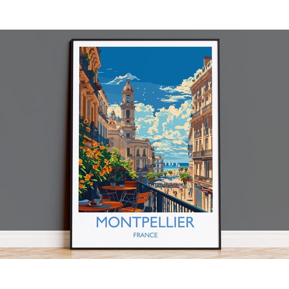 Montpellier Travel Poster Wall Art, Travel Print of Montpellier, Montpellier Art Lovers Gift, South of France, French Coast Art Gift, 12x18 UNFRAMED