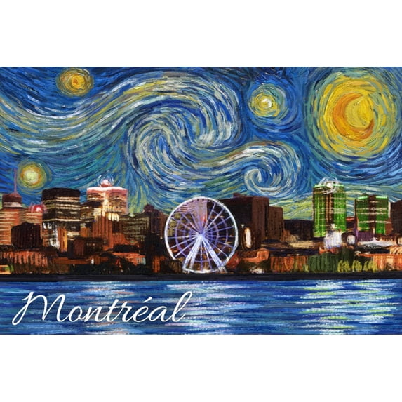 Montreal, Canada, Observation Wheel, Starry Night (24x36 Giclee Gallery Art Print, Vivid Textured Wall Decor)