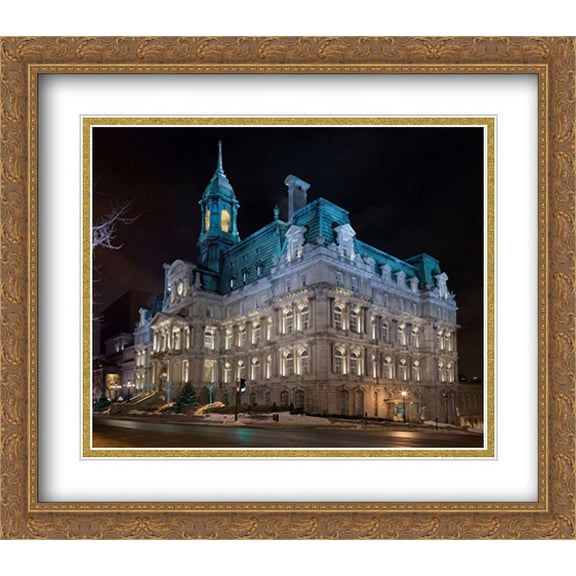 Montreal City Hall, Canada 2x Matted 32x28 Large Gold Ornate Framed Art Print by The Cityscape Art Print Series