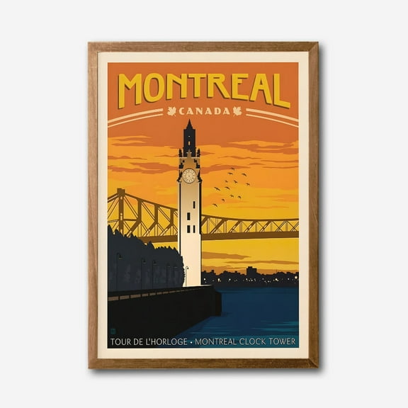 Montreal Clock Tower Canvas Wall Art, Canada Sunset Skyline Print, Vintage Style City Poster, Tour de l'Horloge Wall Decor, Modern Home Decoration