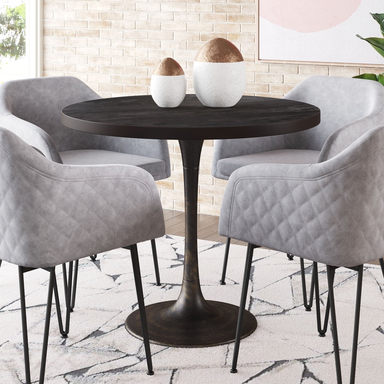 Montreal Dark Brown Mango Wood Dining Table with Cast Steel Base