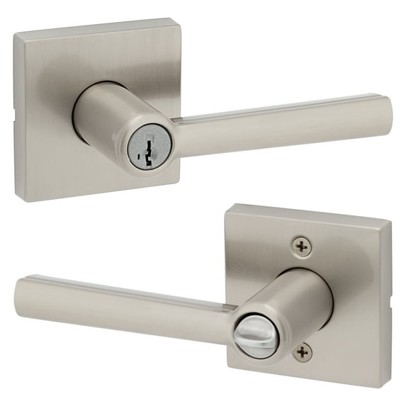 Kwikset Montreal Square Keyed Entry Lever Doorknob with Smartkey Satin Nickel