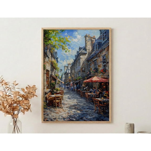 Montreal Old Port Historic Canada Travel Decor Stone Building Summer Cafe View, Unframed Poster