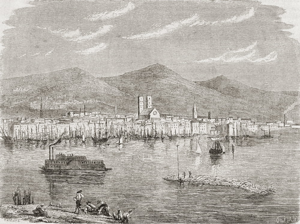 Montreal in the 1860s after an engraving by Auguste Trichon Canvas Art - Ken Welsh Design Pics (16 x 12)