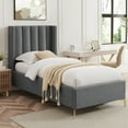 thumbnail image 1 of Montrell Upholstered Linen Full Size Wingback Platform Bed, Grey, 1 of 7