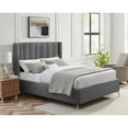 thumbnail image 1 of Montrell Upholstered Linen King Size Wingback Platform Bed, Grey, 1 of 7