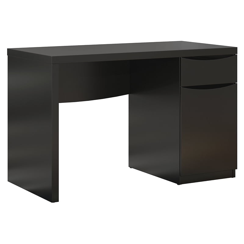 Transitional Black Home Office Desk with Drawer and Filing Cabinet