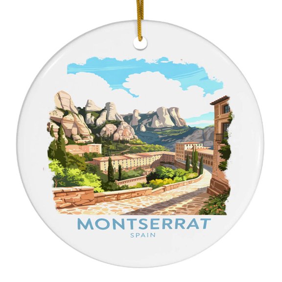 Montserrat Ceramic Ornament, Spain Christmas Travel Ornament, Vacation Souvenir Keepsake