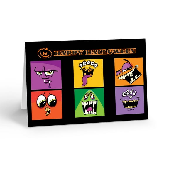 Montster Faces Halloween Blank Note Card - 10 Cards and Envelopes - B14374