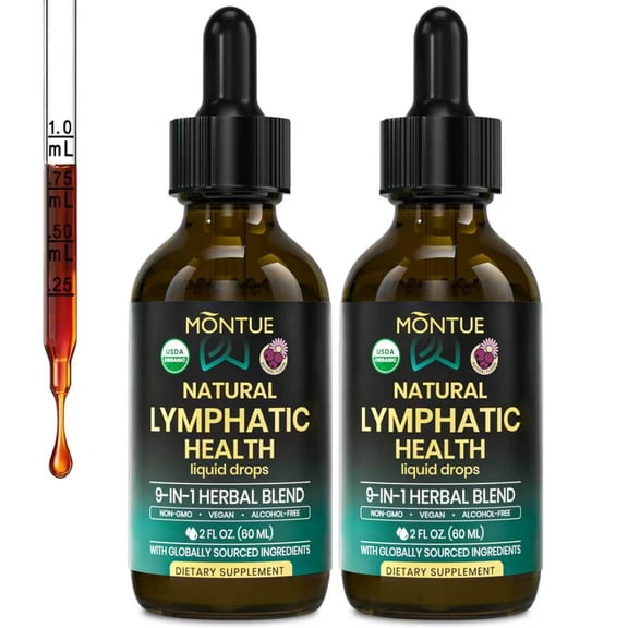 Montue Lymphatic Health Liquid Drops, 1827mg 9-in-1 Herbal Blend with Echinacea, Dandelion, Burdock, Bromelain, Calendula & Turmeric, 4 Fl Oz, 2 Pack