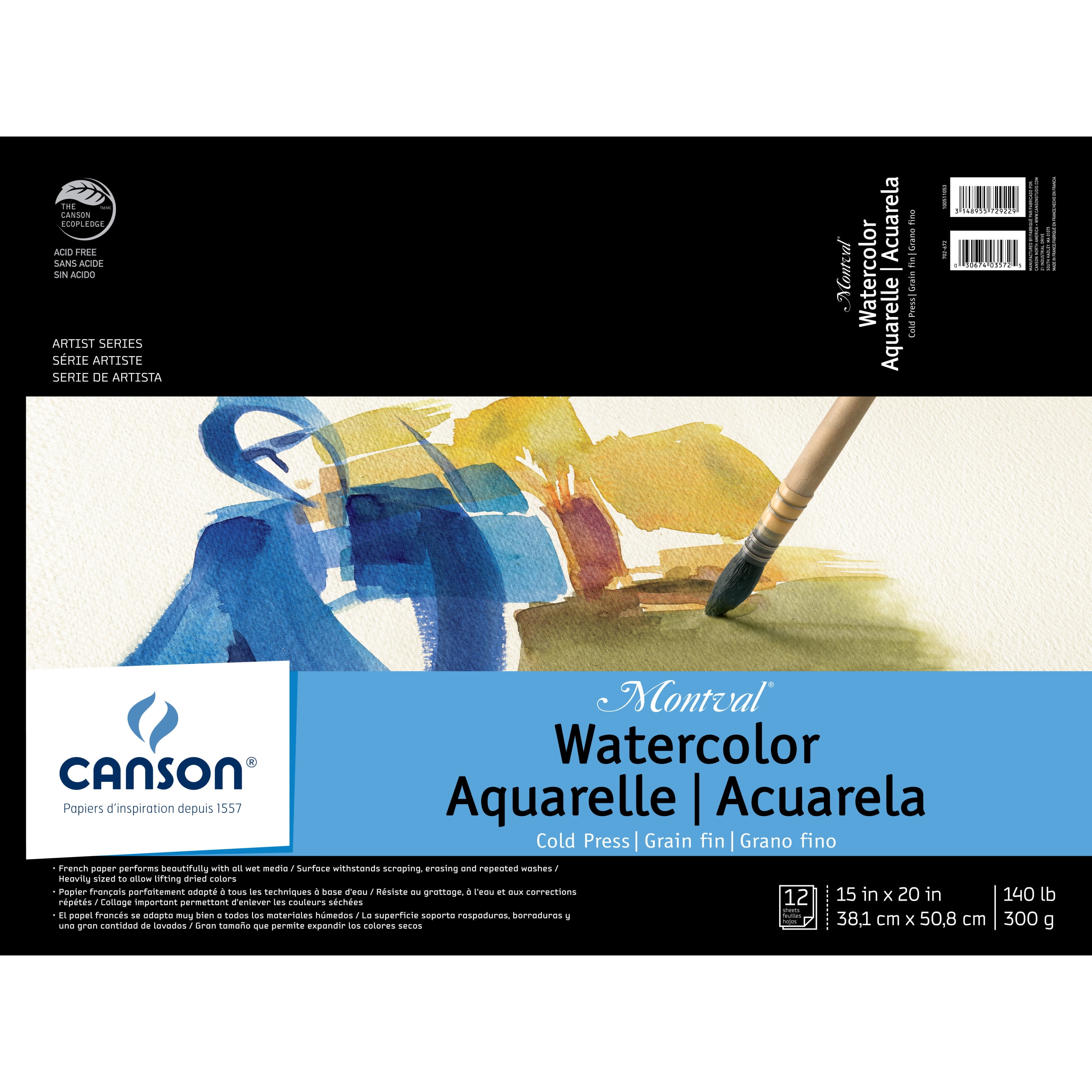 Canson Montval 300gsm Watercolour Practice Paper pad Including 12 Sheets,  Size:A3, Natural White and Cold Pressed (Not)