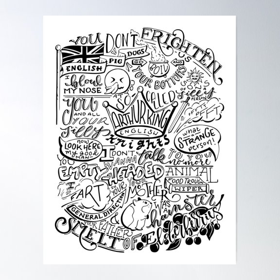 Monty Python French Castle Insults Poster Wall Art, Modern Wall Decor For Living Room Bedroom, 8x12 UNFRAMED