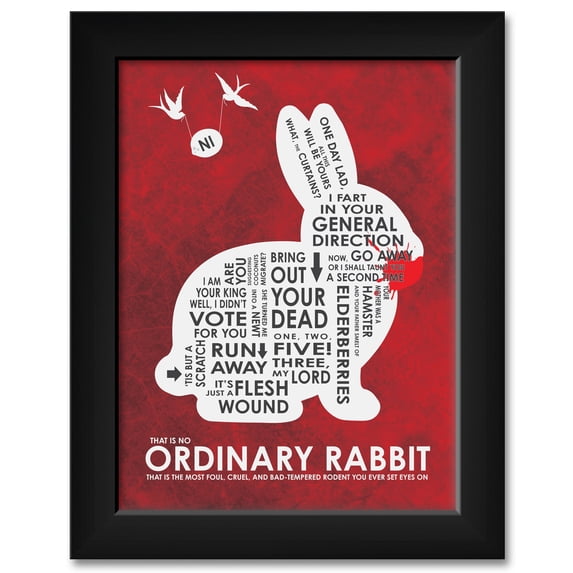 Monty Python - No Ordinary Rabbit- Holy Grail Professionally Framed Art Print from Typography Drawing by Artist Asher Person Framed Art Size: 11" x 14"